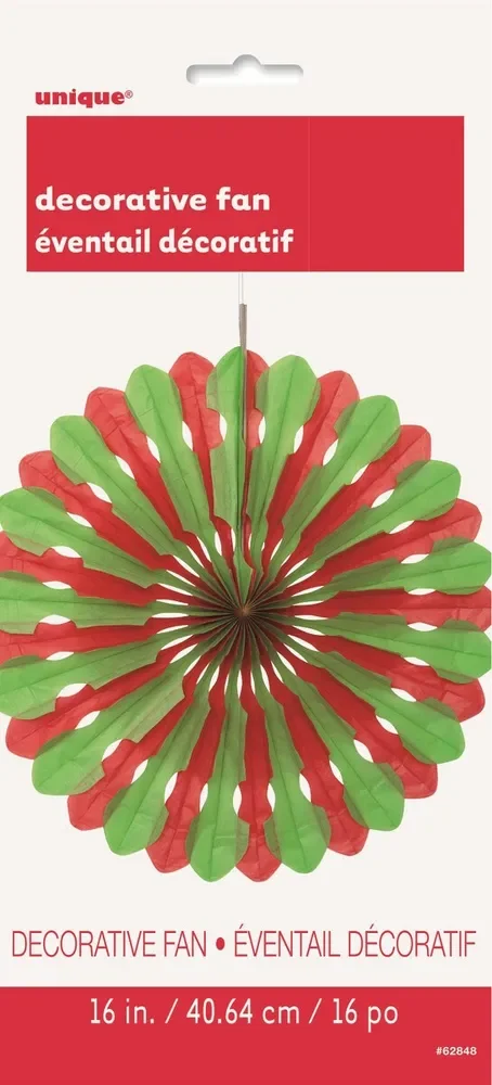 Red & Green Paper Fan Decoration (40cm)