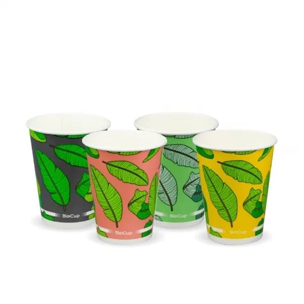Medium BioPak Single-Walled BioCup Tropical Leaves Asstd. (12oz.) - Pk 50