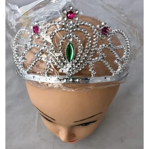 Costume Silver Heart Tiara with Pink & Green Gems