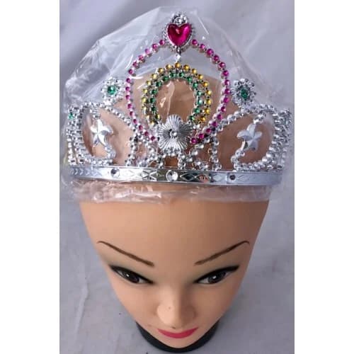 Costume Silver Tiara – Pink, Yellow, Green Gems