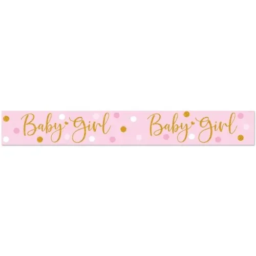 Baby Girl Pink & Gold Holographic Dots Banner (2.7m)