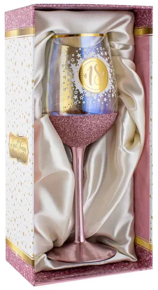 "18" Gold & Pink Glitterati Wine Glass