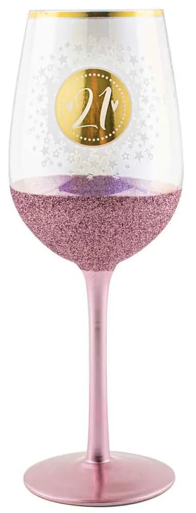 "21" Gold & Pink Glitterati Wine Glass