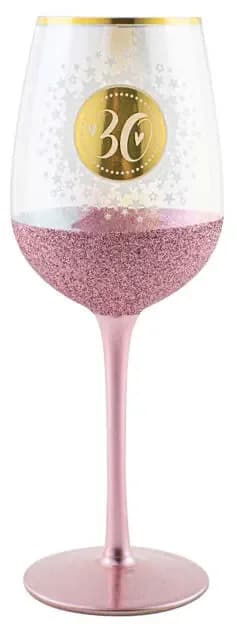 "30" Gold & Pink Glitterati Wine Glass