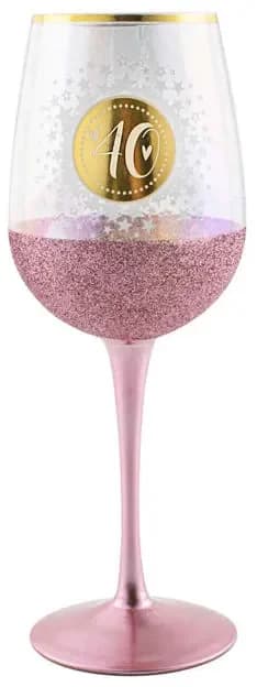 "40" Gold & Pink Glitterati Wine Glass