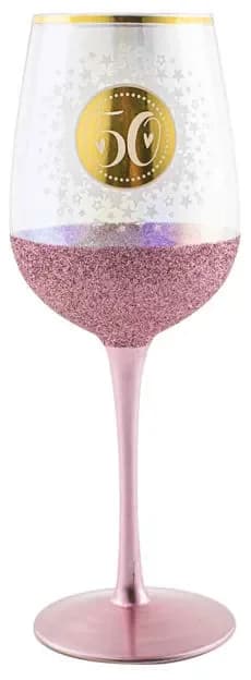 "50" Gold & Pink Glitterati Wine Glass