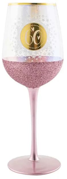 "60" Gold & Pink Glitterati Wine Glass