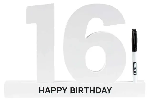 White 16th Birthday Sign It Block