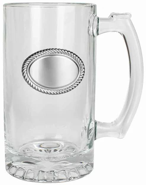 Glass Beer Mug with Pewter-Look Engraving Plate (500ml)