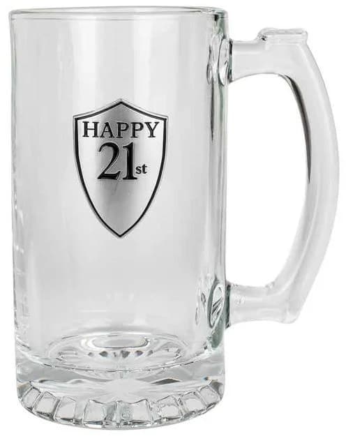 21st Birthday Glass Beer Stein (500ml)