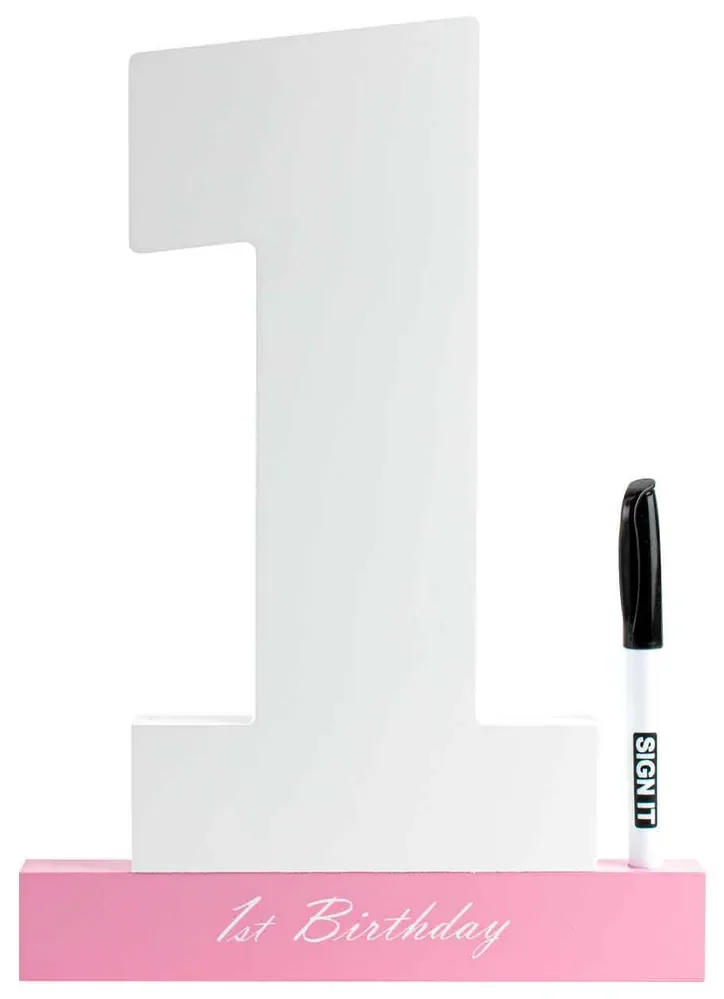 Pink & White 1st Birthday Sign It Block