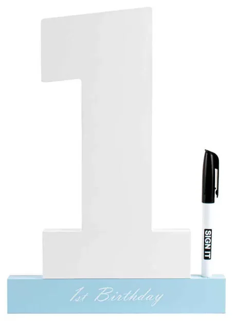 Blue & White 1st Birthday Sign It Block