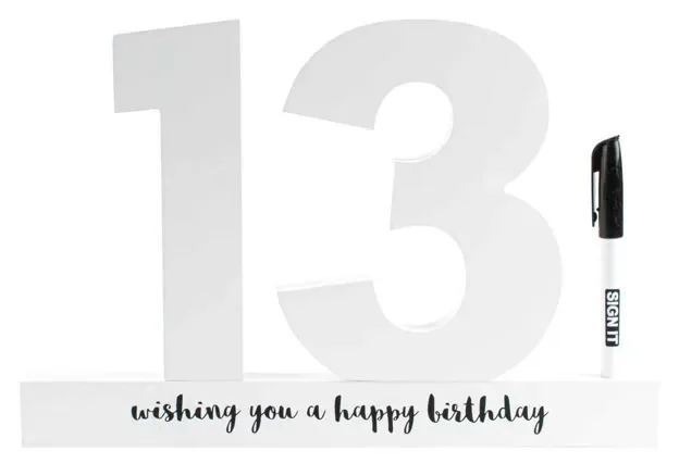 White 13th Birthday Sign It Block