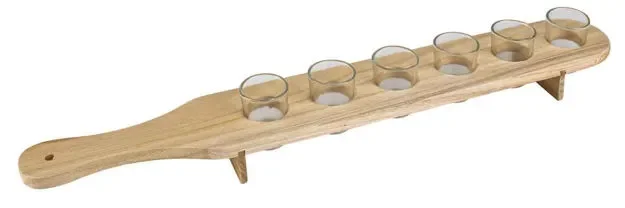 Wood Drinking Paddle Board w/ 6 Shot Glasses