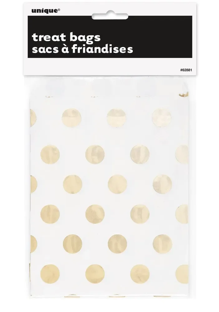 White & Gold Polka Dot Treat Bags - Pk 8