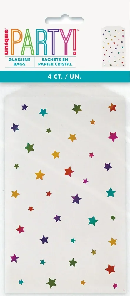 White & Rainbow Star Pattern Treat Bags - Pk 4