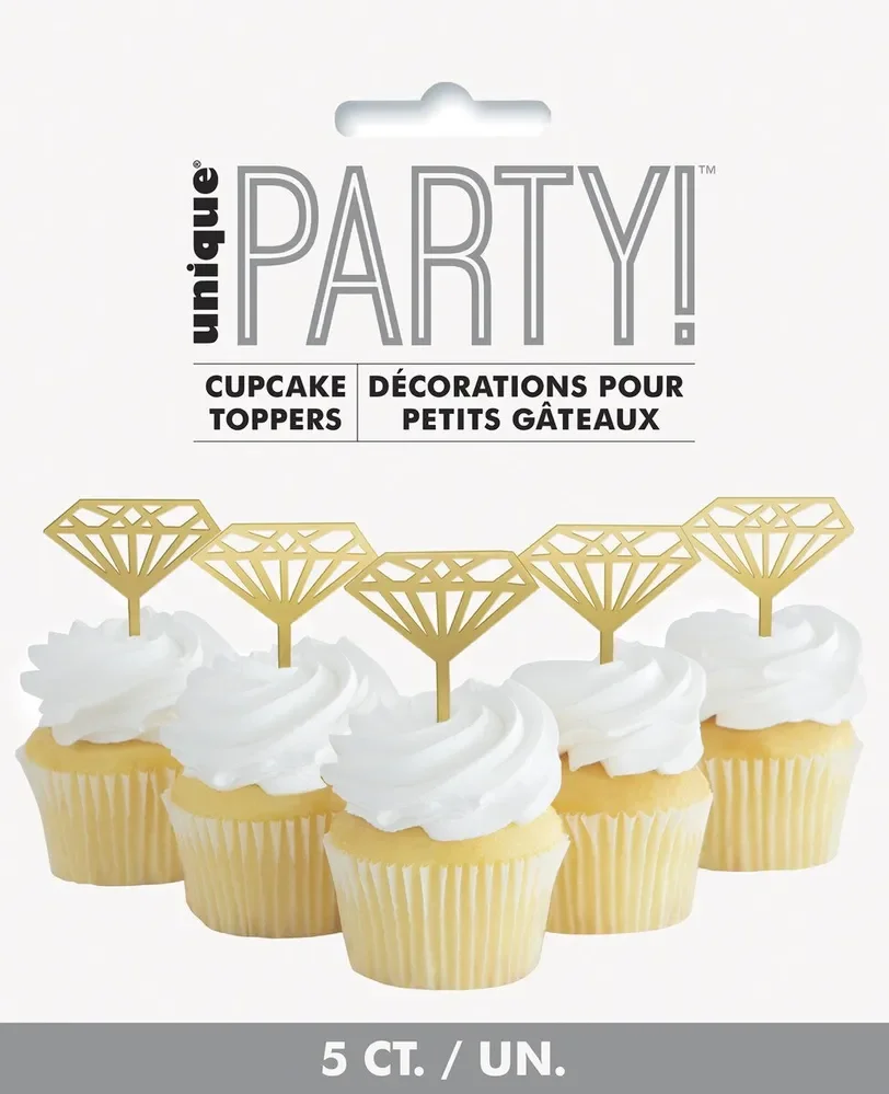 Gold Diamond Cupcake Toppers - Pk 5