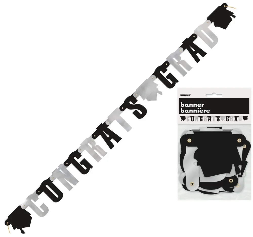 Black/White "Congrats Grad" Jointed Banner (1.37m)