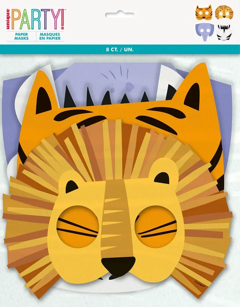 Animal Safari Paper Party Masks - Pk 8
