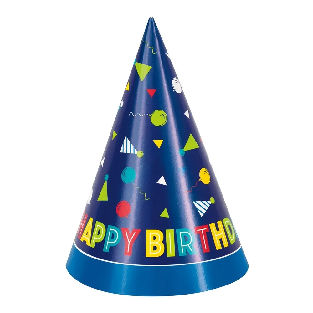 "Happy Birthday" Peppy Party Hats - Pk 8