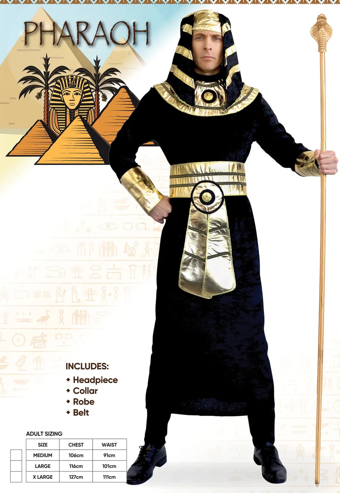 Adults Pharaoh Costume - L - pack shot showing what is included