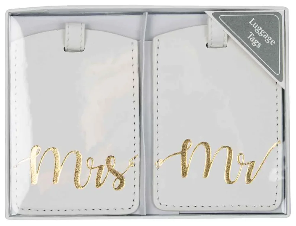 White & Gold "Mr. / Mrs" Faux Leather Luggage Tags