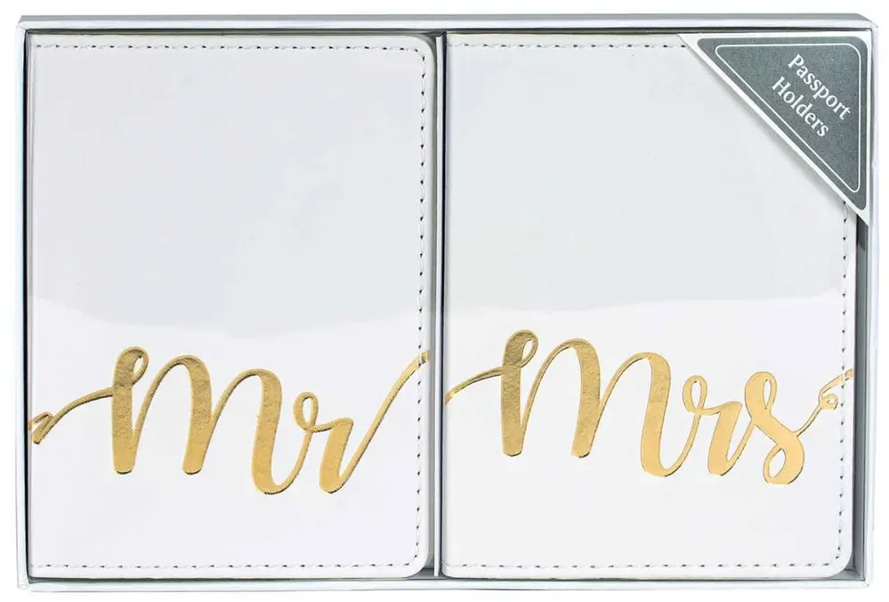 White & Gold "Mrs. / Mr." Faux Leather Passport Holders