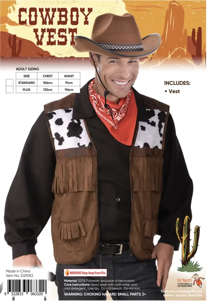 Adults Fringed Faux Leather Wild West Cowboy Vest