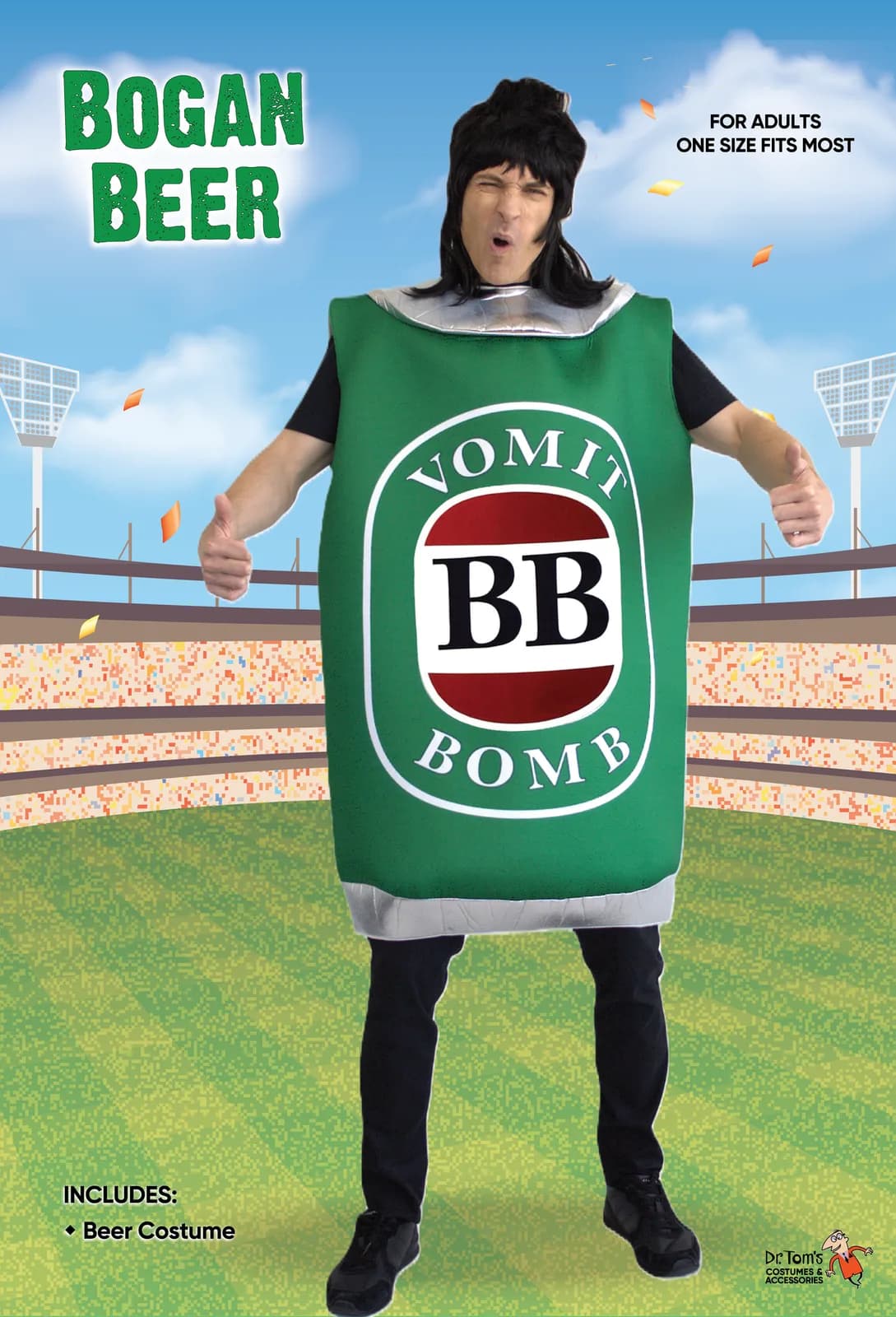 Green Bogan Beer Can Costume Adult - pack shot showing what is included