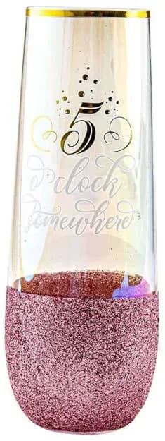 It's 5 O'clock Somewhere Pink Glitterati Stemless Champagne Glass