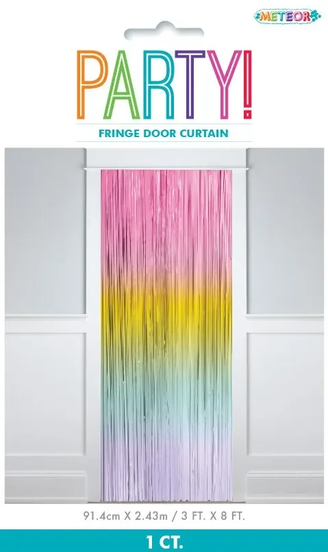 Pastel Rainbow Fringed Foil Curtain (91x243cm)