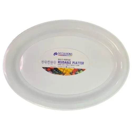 Large Reusable White Plastic Oval Food Platter (53x38x3cm)