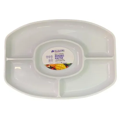 4-Section Reusable White Divided Serving Platter (46x32x3cm)