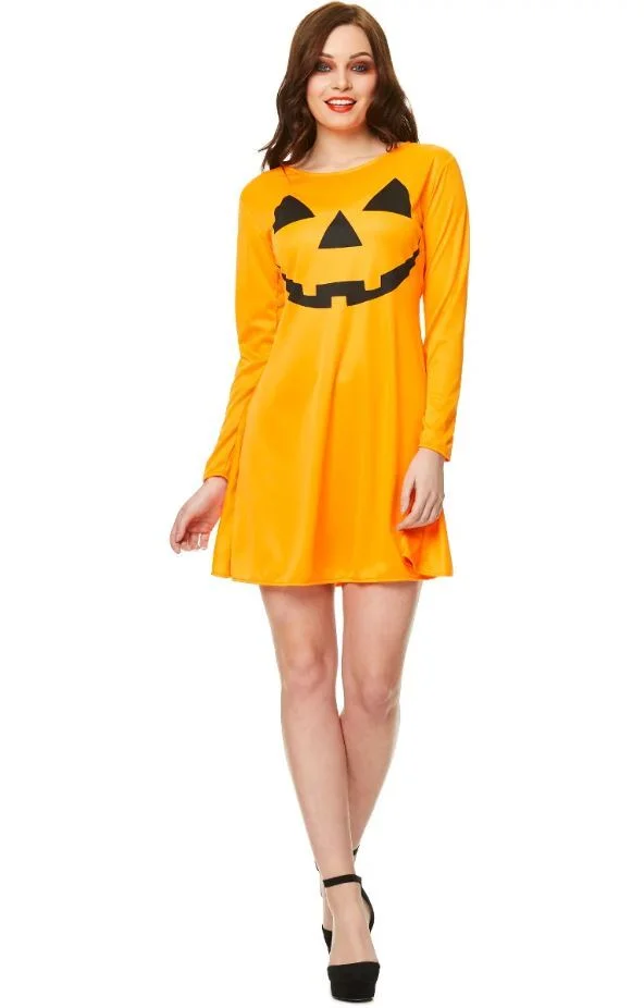 Women's Halloween Pumpkin Dress - Orange (Polyester)