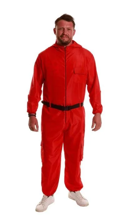 Adults Red Guard Hooded Jumpsuit Costume