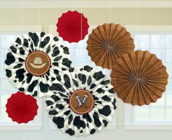 Wild West Paper Fan Decorations - Pk 6