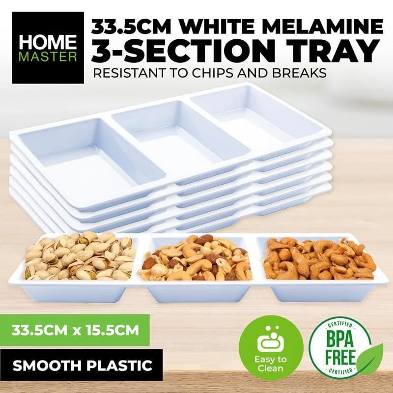 3-Section Rectangular Melamine Tray (33x15x2cm)