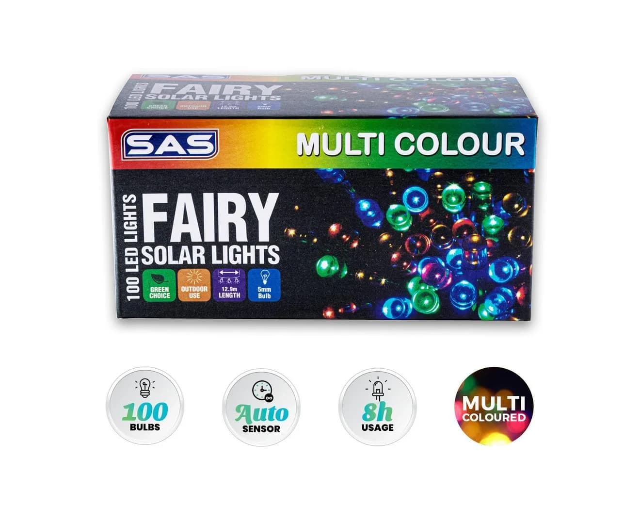 Multi-Colour Solar LED Fairy Lights (12.9m)