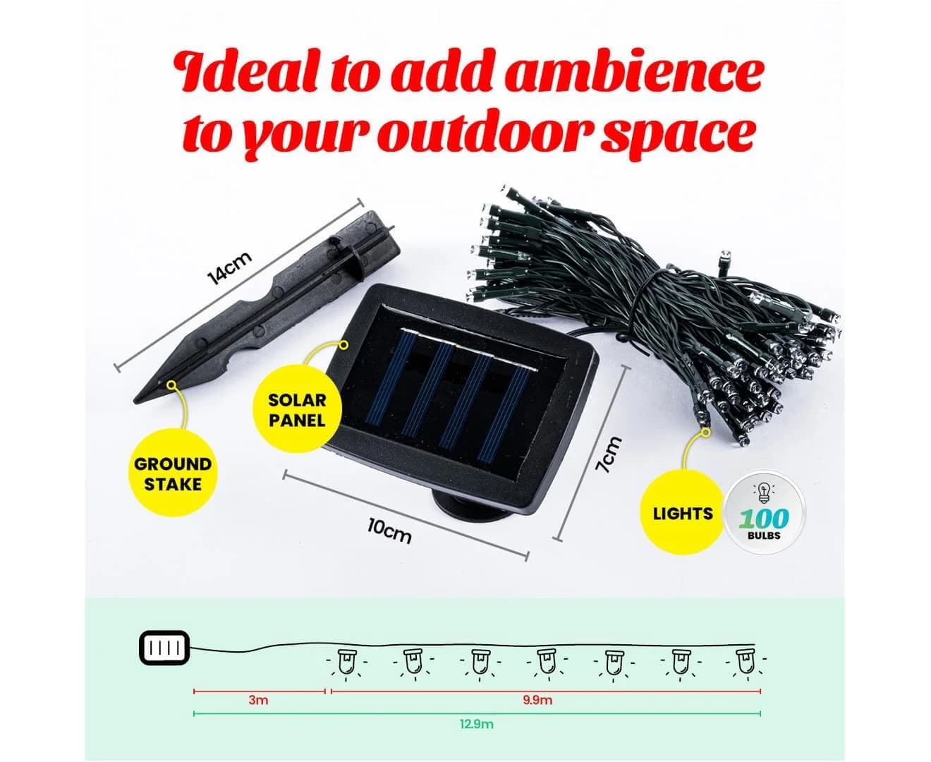 Multi-Colour Solar LED Fairy Lights (12.9m)