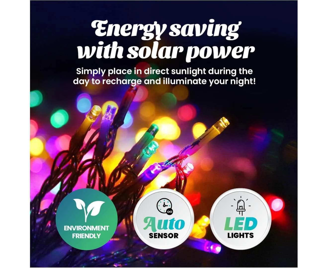 Multi-Colour Solar LED Fairy Lights (12.9m)