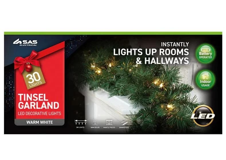 Premium Decorative LED Light Tinsel Garland (3m)