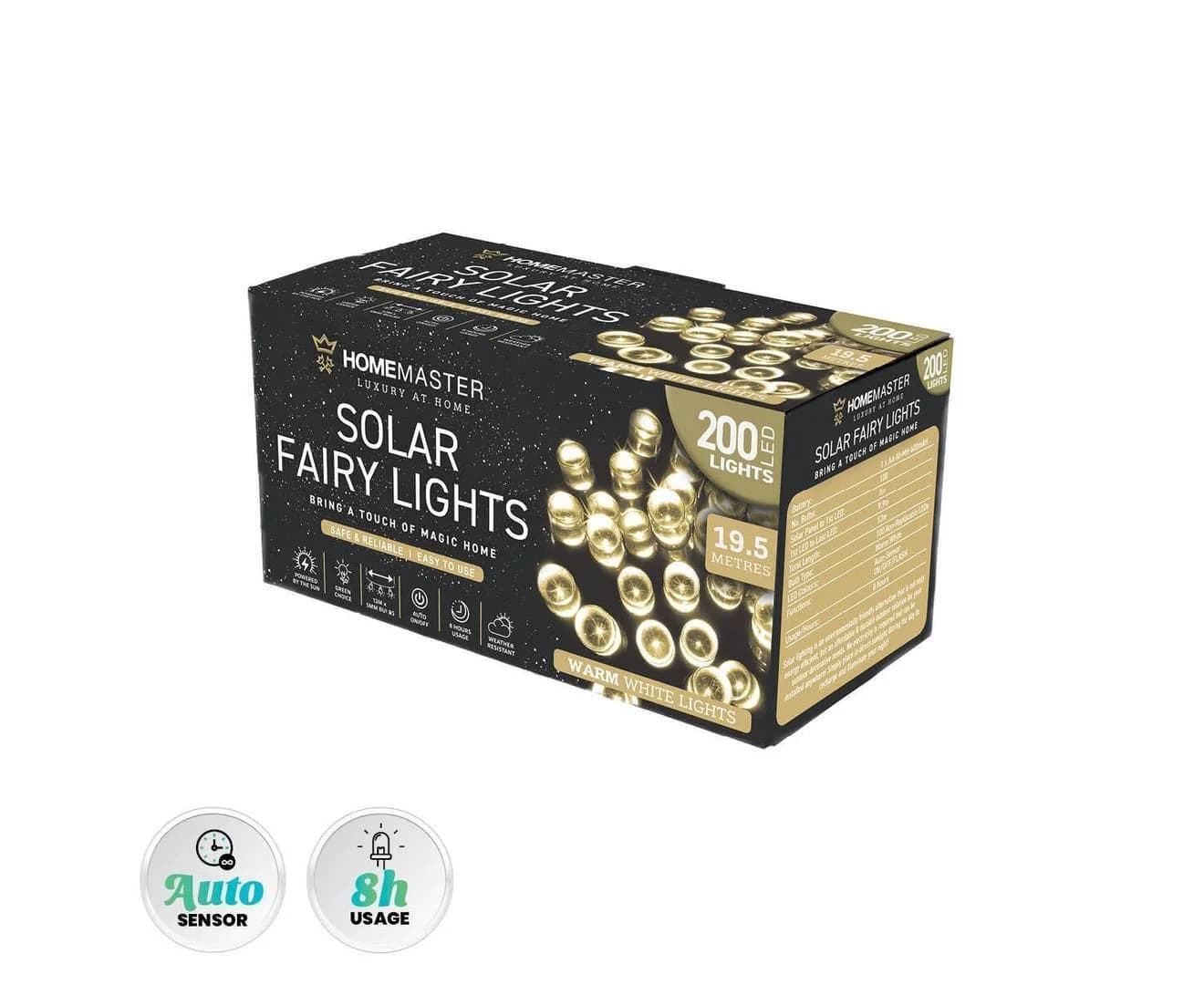 Warm White Solar LED Fairy Lights (19.5m)