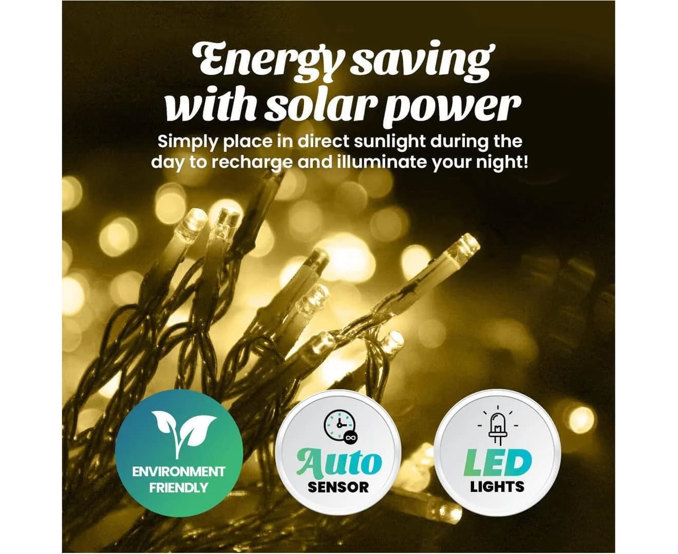 Warm White Solar LED Fairy Lights (19.5m)