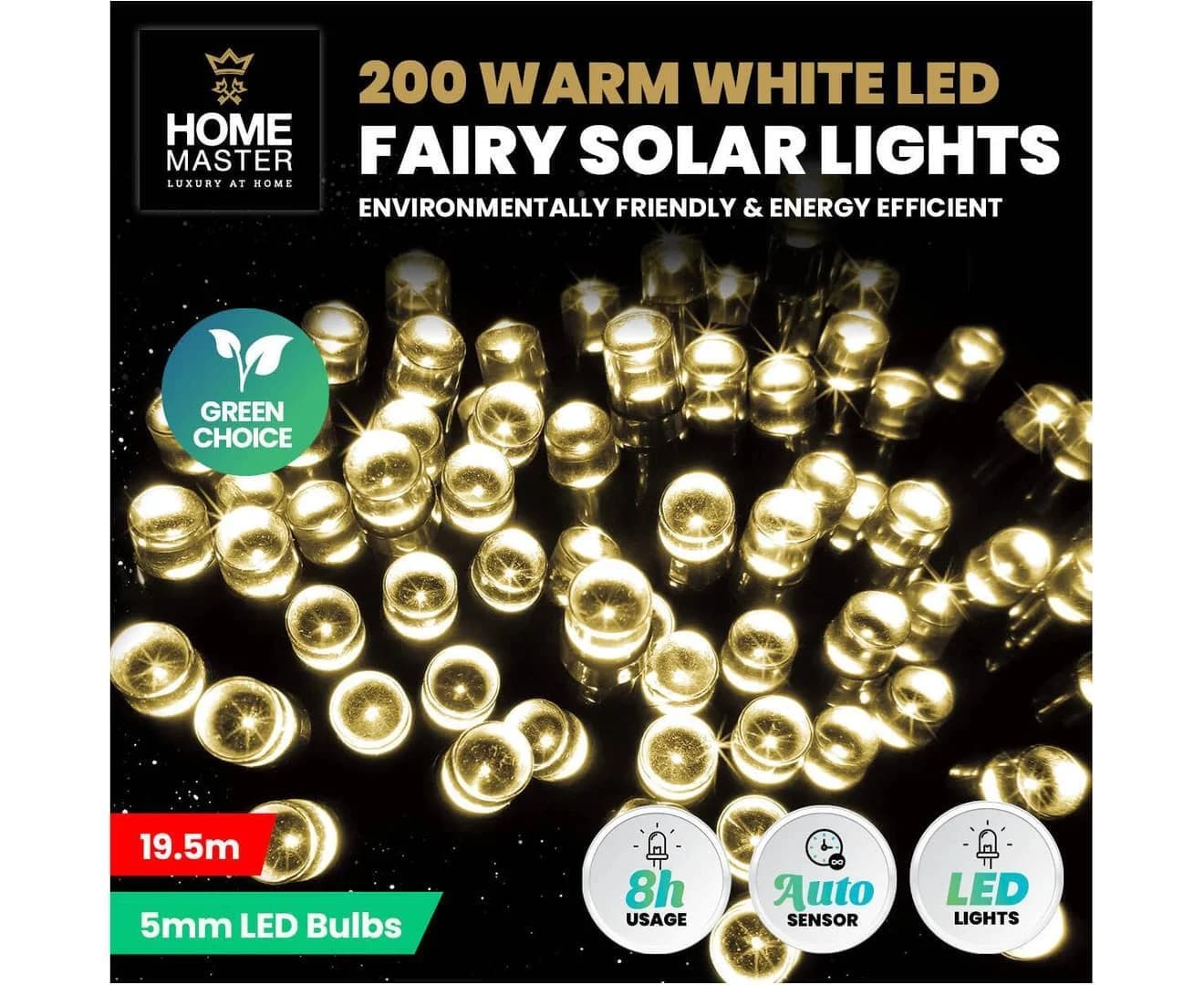 Warm White Solar LED Fairy Lights (19.5m)