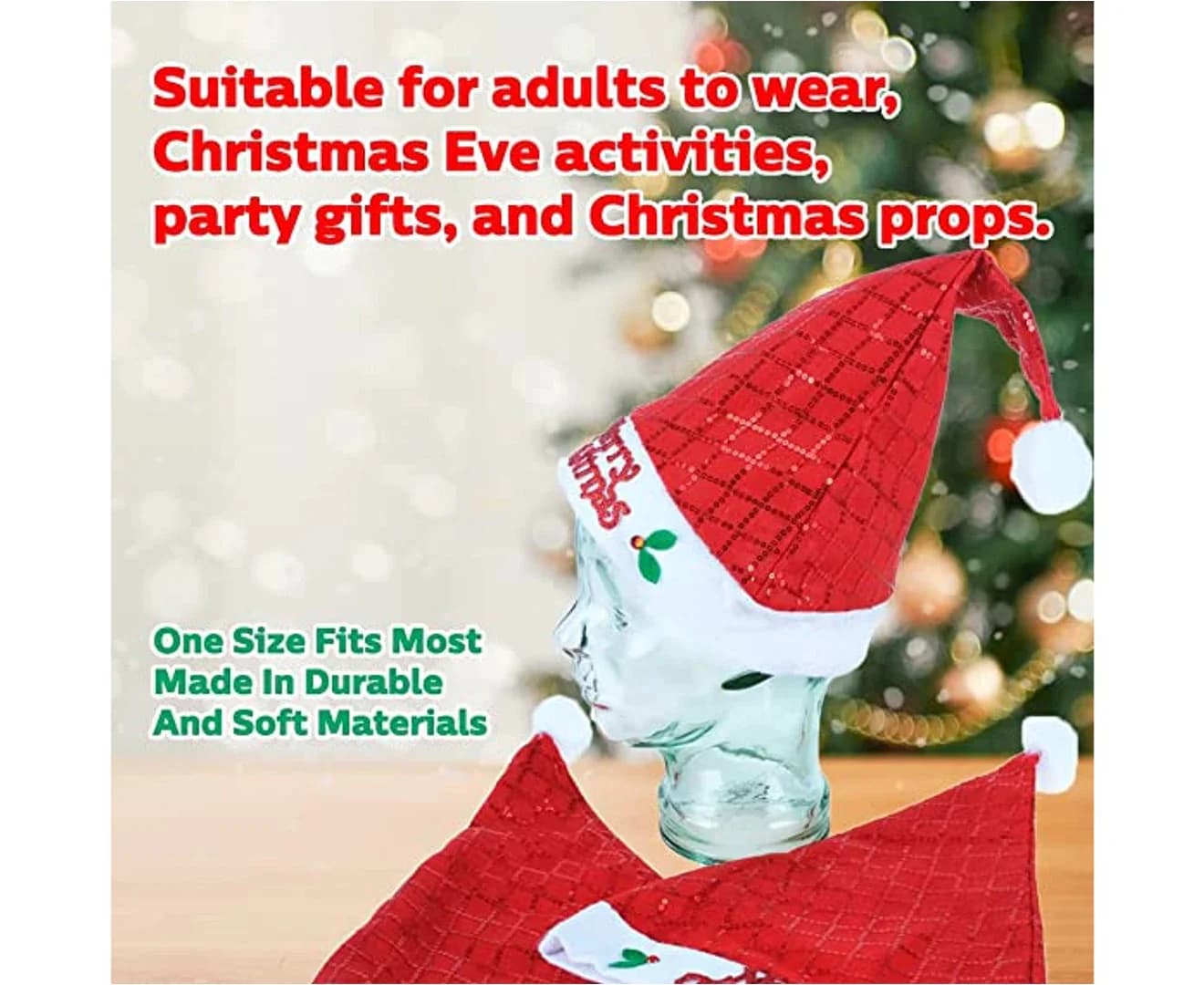 Deluxe Glitter Santa Hats - Pk 3