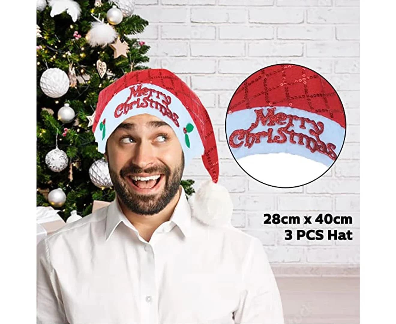 Deluxe Glitter Santa Hats - Pk 3