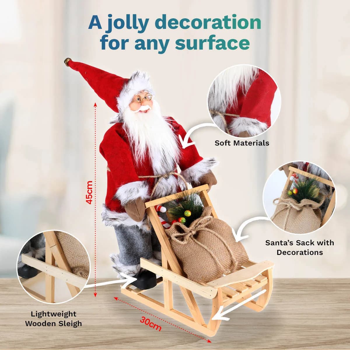 Santa Sleighing Christmas Figurine (45cm)