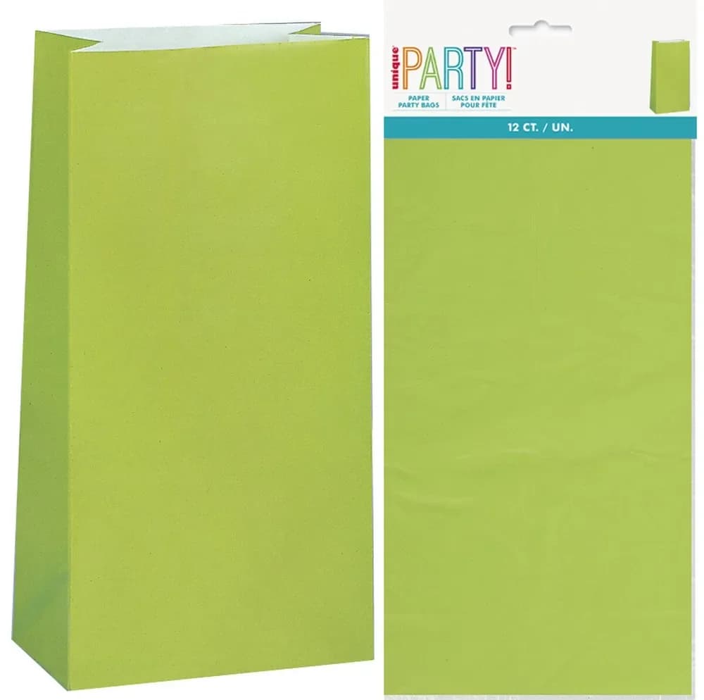 Lime Green Paper Treat Bags - Pk 12
