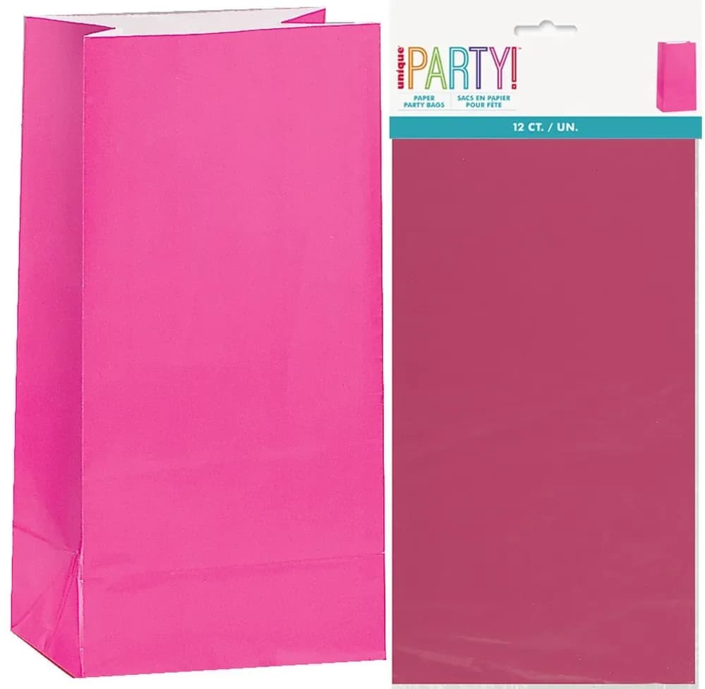 Hot Pink Paper Treat Bags - Pk 12