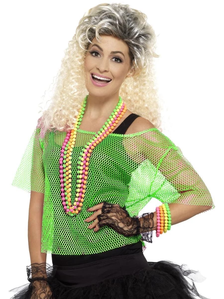 Adults' Neon Green 80s Fishnet Top - M-L